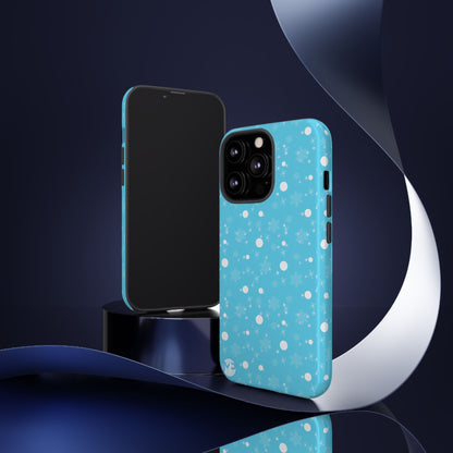 Snowflake Pattern Tough Phone Case — Blue Winter Snow Dots Protective Cover