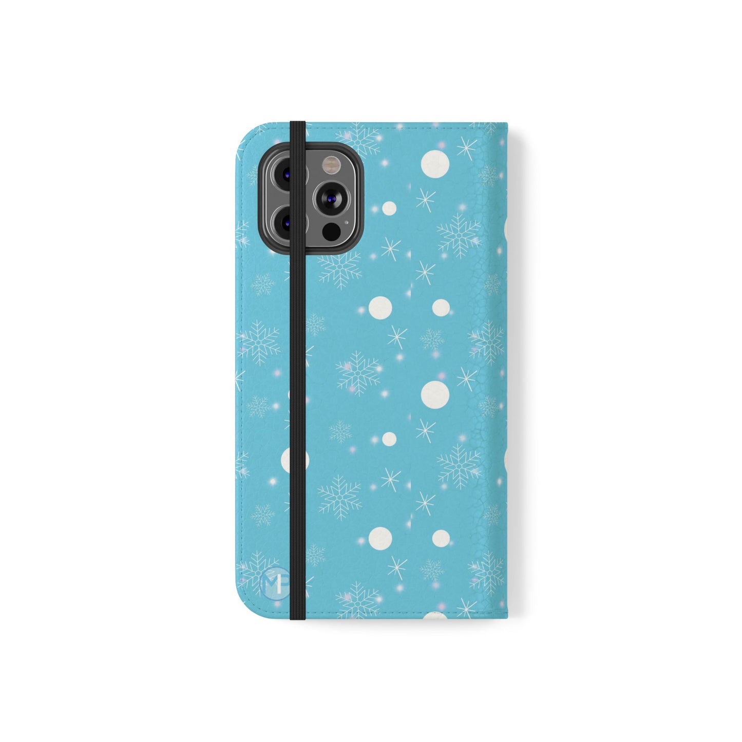 Snowflake Blue Flip Phone Case — Winter Pattern Wallet Case with Card Slots