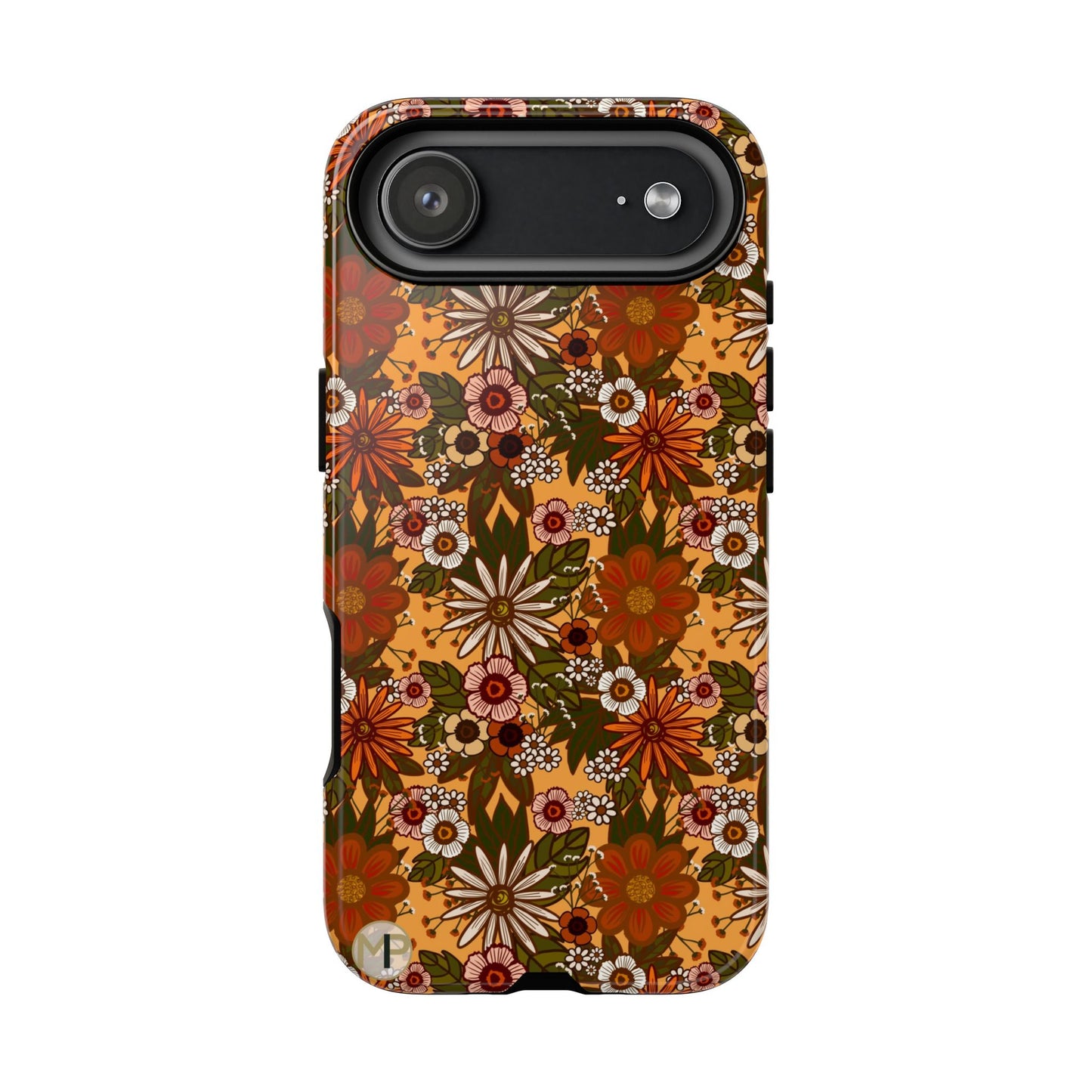 Retro Floral Tough Phone Case — 70s Boho Pattern, Protective iPhone Cover