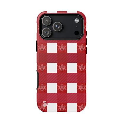 Holiday Red Buffalo Plaid Tough Phone Case — Snowflake Pattern
