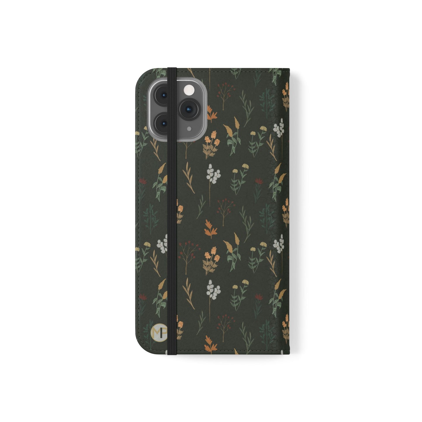 Botanical Floral Flip Phone Case — Dark Green Wallet Cover