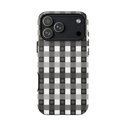 Buffalo Plaid Winter Phone Case — Black & White Checked Tough Case