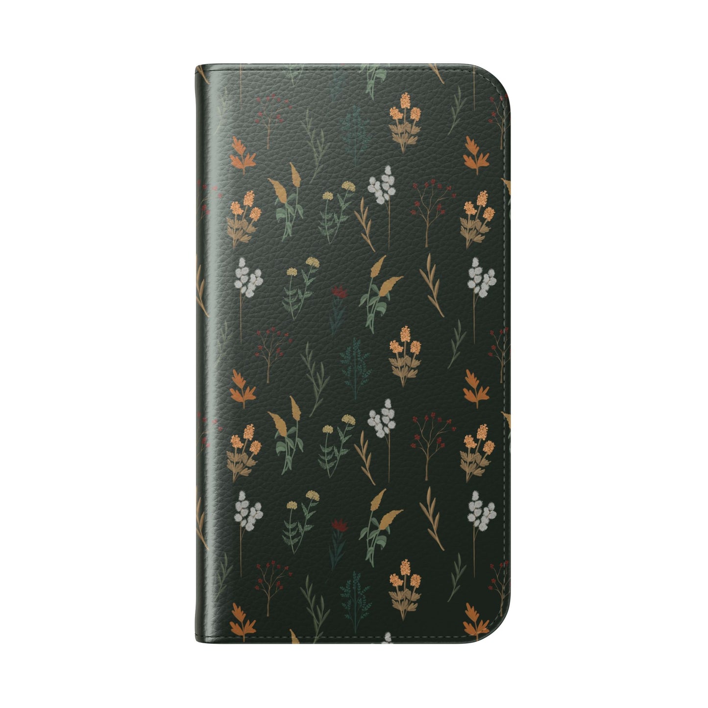 Botanical Floral Flip Phone Case — Dark Green Wallet Cover
