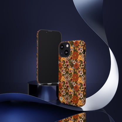 Retro Floral Tough Phone Case — 70s Boho Pattern, Protective iPhone Cover