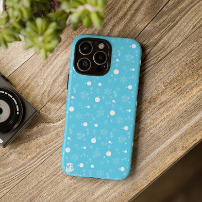 Snowflake Pattern Tough Phone Case — Blue Winter Snow Dots Protective Cover