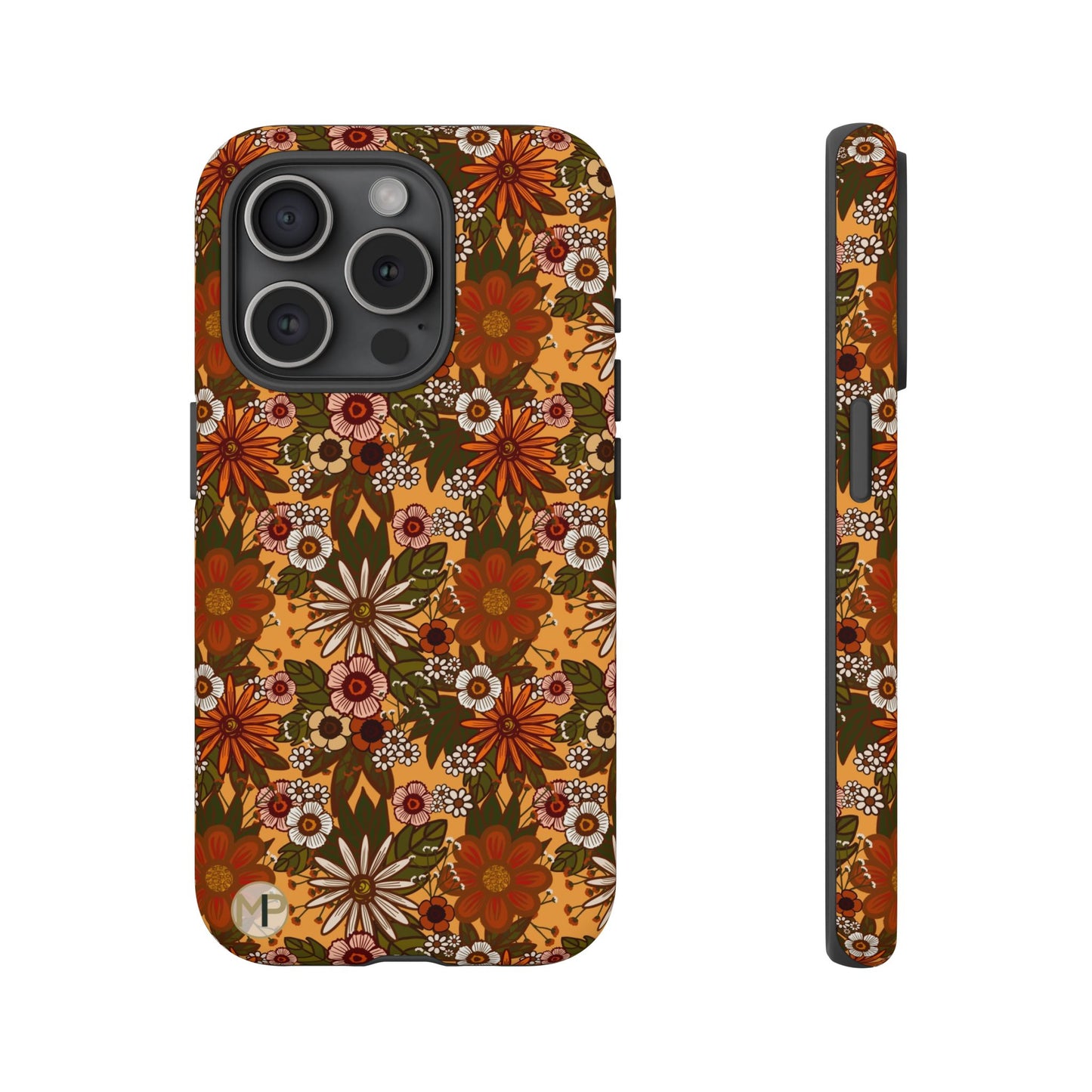 Retro Floral Tough Phone Case — 70s Boho Pattern, Protective iPhone Cover