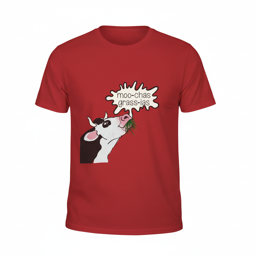 Cow Graphic T-Shirt — "moo-chas grass-ias"
