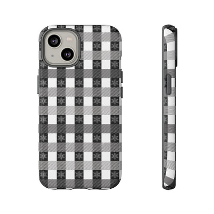 Buffalo Plaid Winter Phone Case — Black & White Checked Tough Case