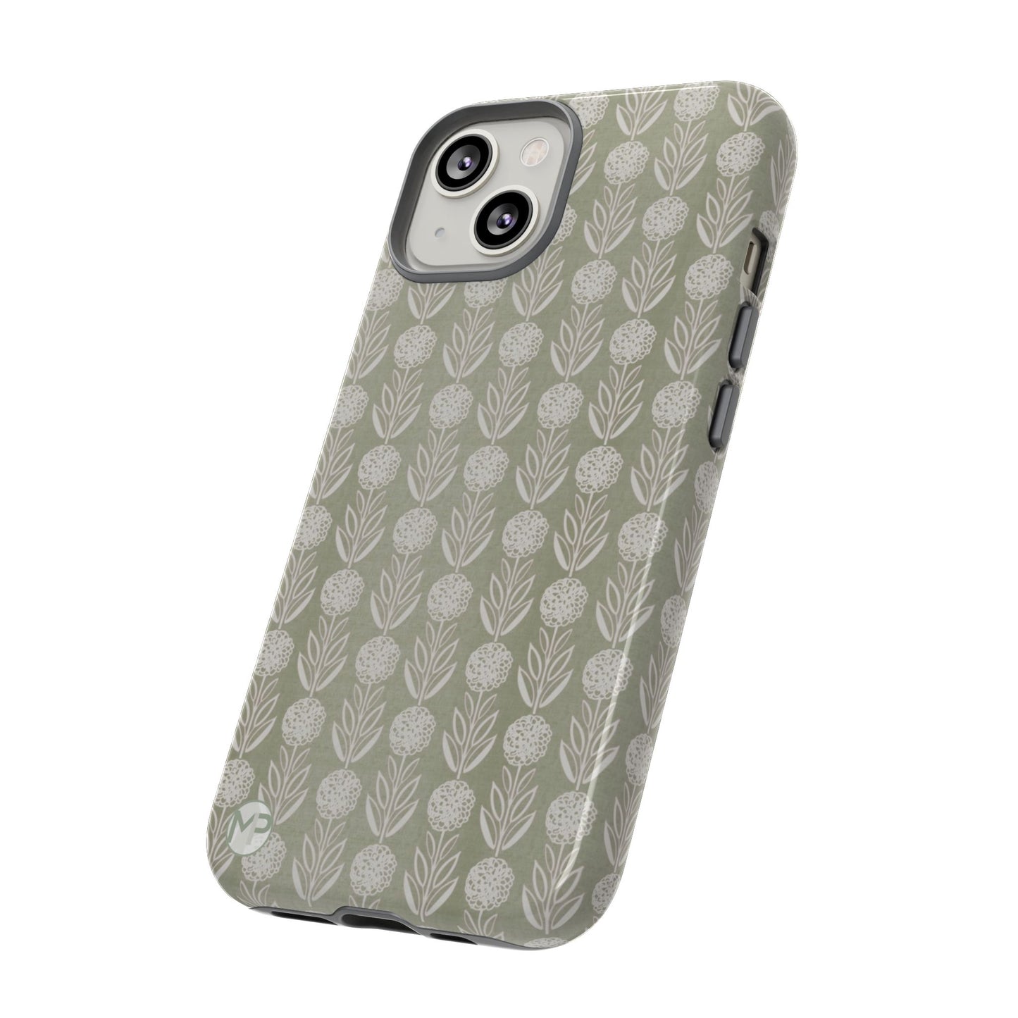 Sage Floral Stripe Tough Phone Case – Neutral Botanical Protective Cover