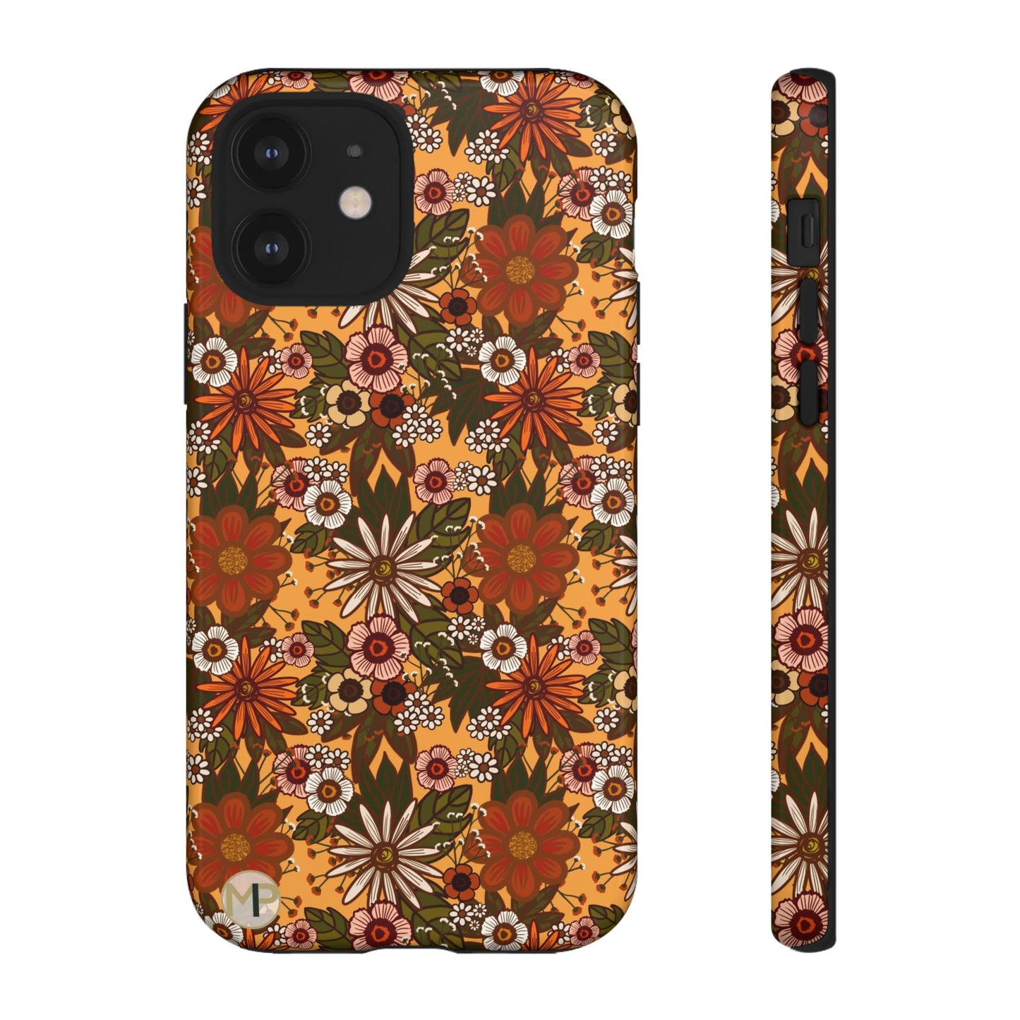 Retro Floral Tough Phone Case — 70s Boho Pattern, Protective iPhone Cover