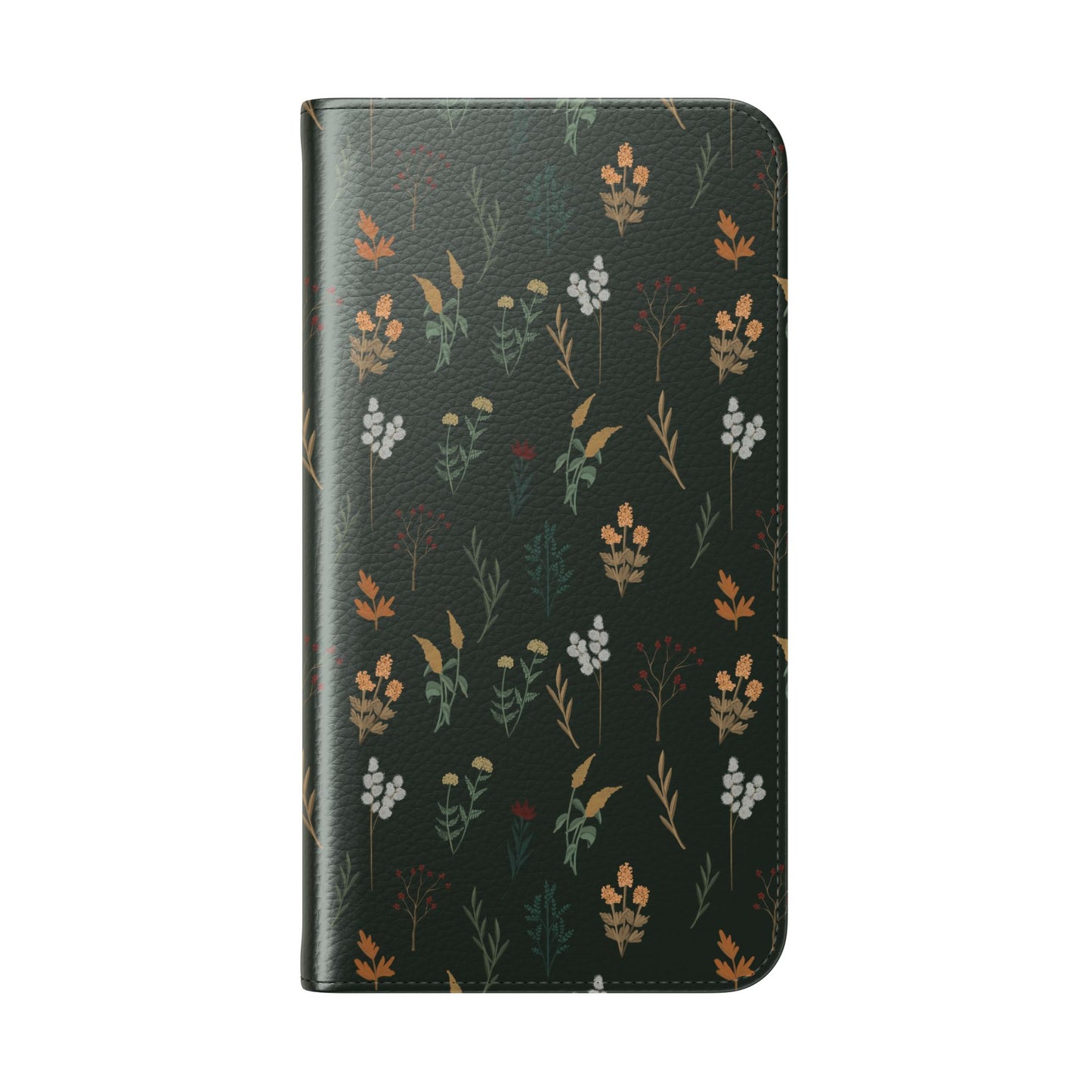 Botanical Floral Flip Phone Case — Dark Green Wallet Cover
