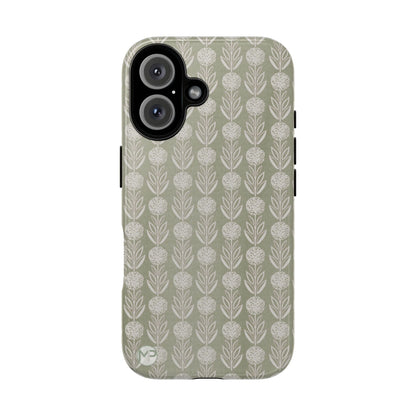 Sage Floral Stripe Tough Phone Case – Neutral Botanical Protective Cover