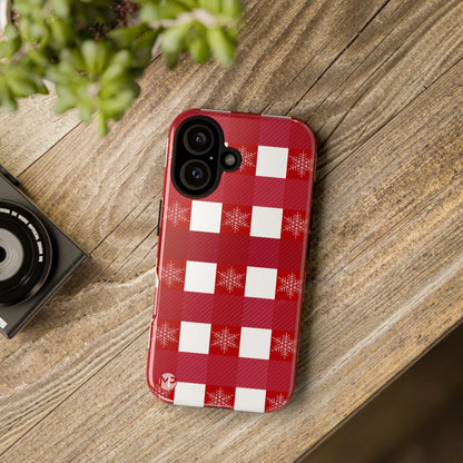 Holiday Red Buffalo Plaid Tough Phone Case — Snowflake Pattern