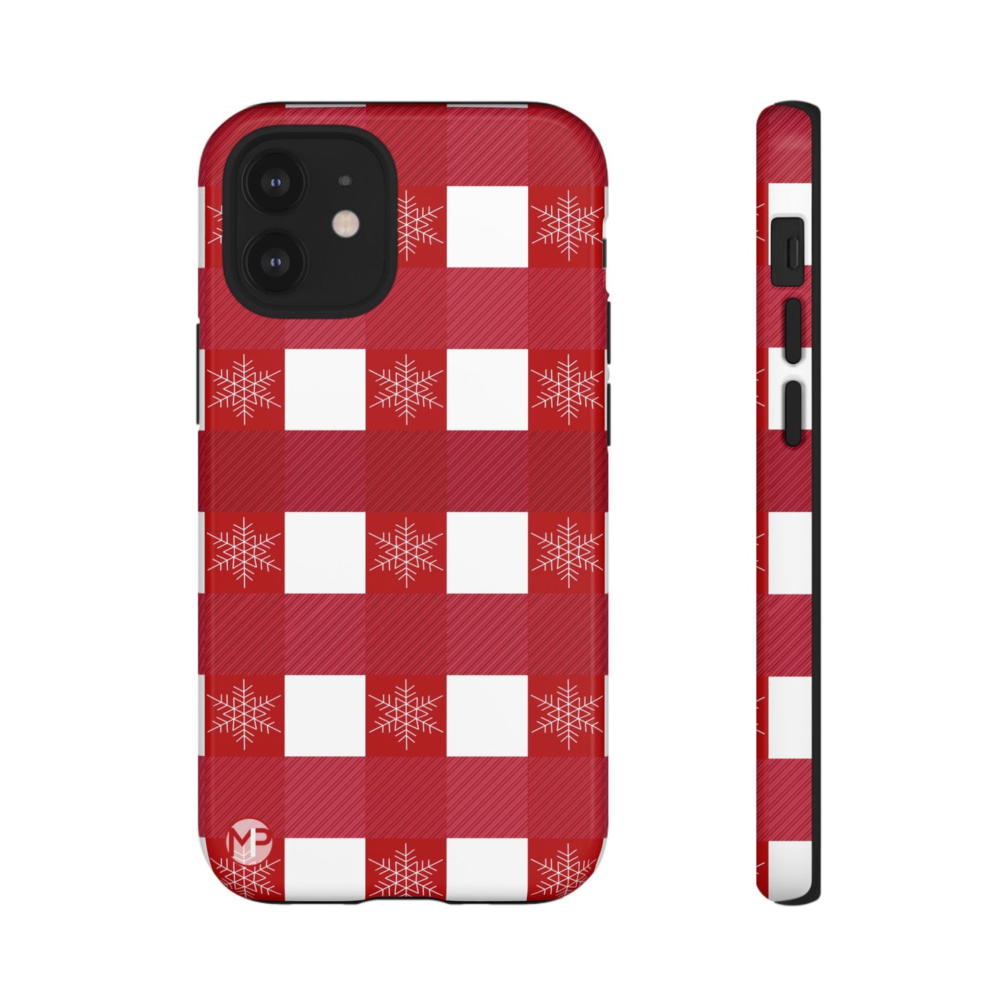 Holiday Red Buffalo Plaid Tough Phone Case — Snowflake Pattern