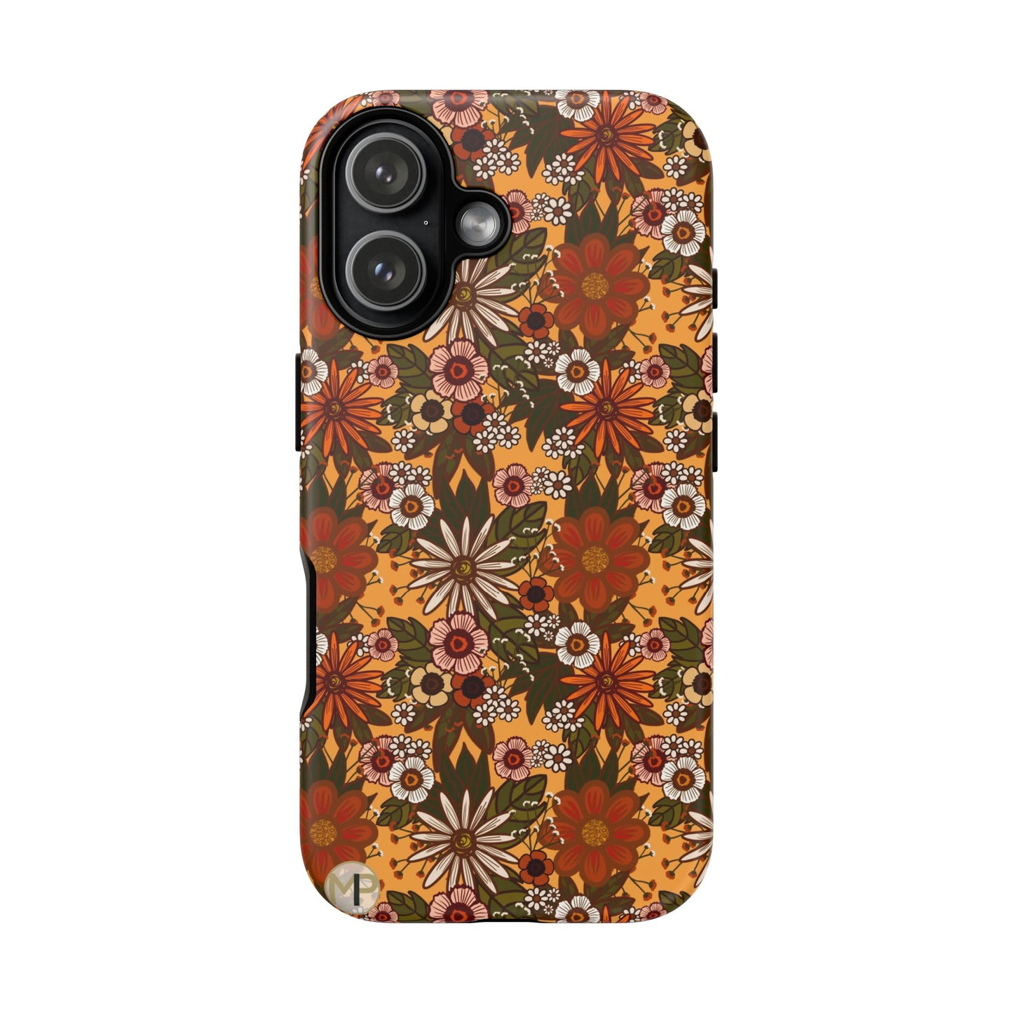 Retro Floral Tough Phone Case — 70s Boho Pattern, Protective iPhone Cover