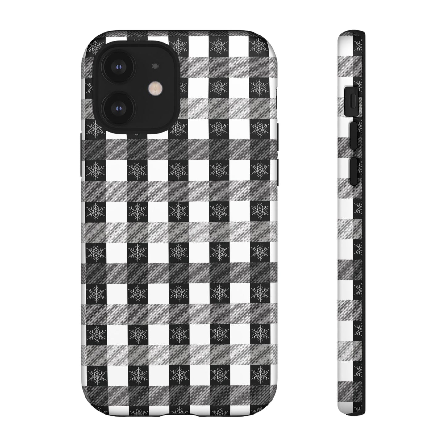 Buffalo Plaid Winter Phone Case — Black & White Checked Tough Case