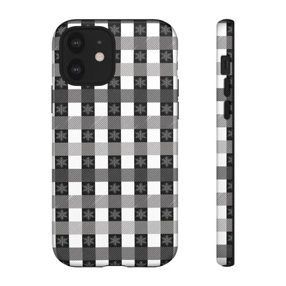 Buffalo Plaid Winter Phone Case — Black & White Checked Tough Case