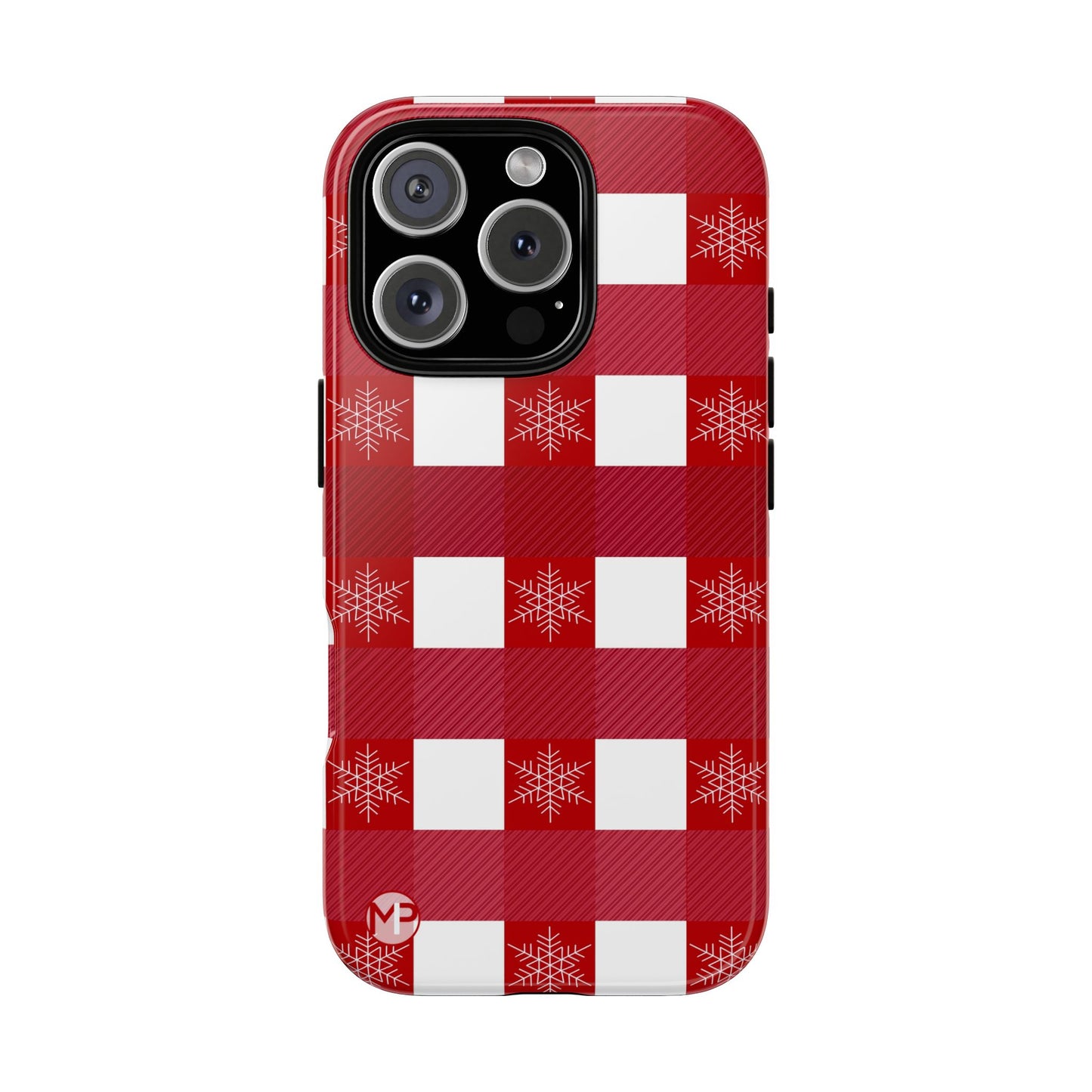 Holiday Red Buffalo Plaid Tough Phone Case — Snowflake Pattern
