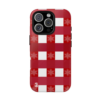 Holiday Red Buffalo Plaid Tough Phone Case — Snowflake Pattern