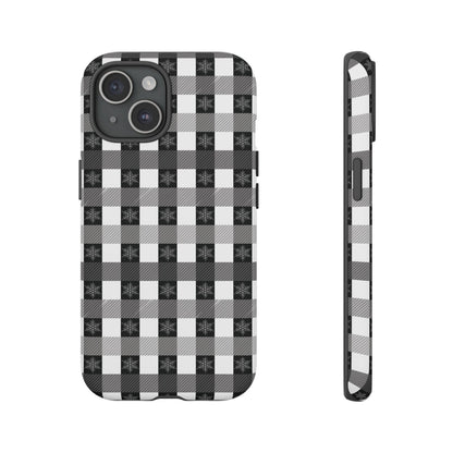 Buffalo Plaid Winter Phone Case — Black & White Checked Tough Case