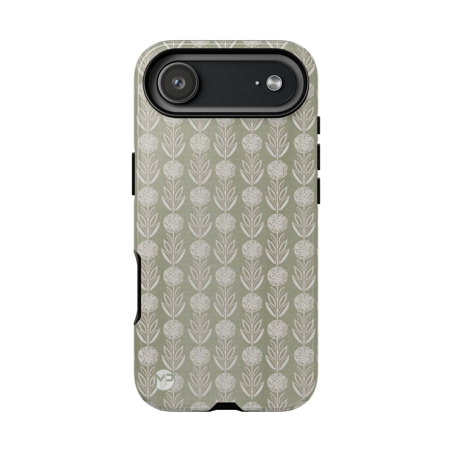 Sage Floral Stripe Tough Phone Case – Neutral Botanical Protective Cover