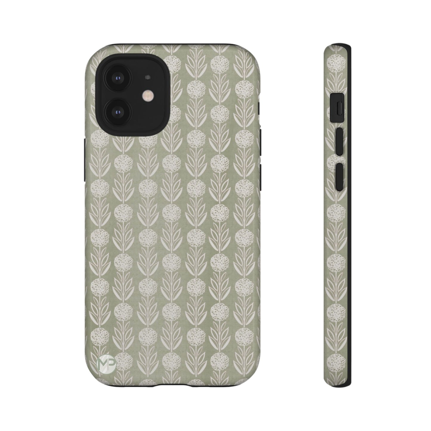 Sage Floral Stripe Tough Phone Case – Neutral Botanical Protective Cover