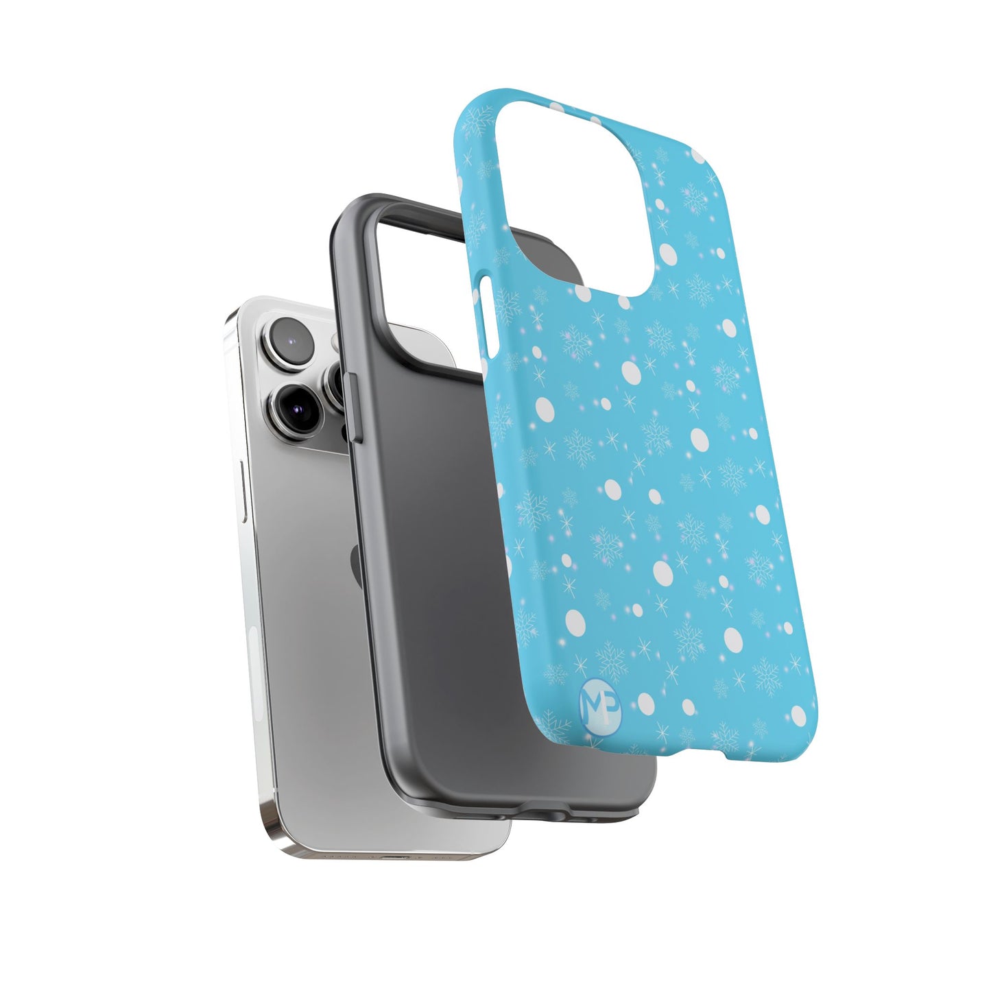 Snowflake Pattern Tough Phone Case — Blue Winter Snow Dots Protective Cover