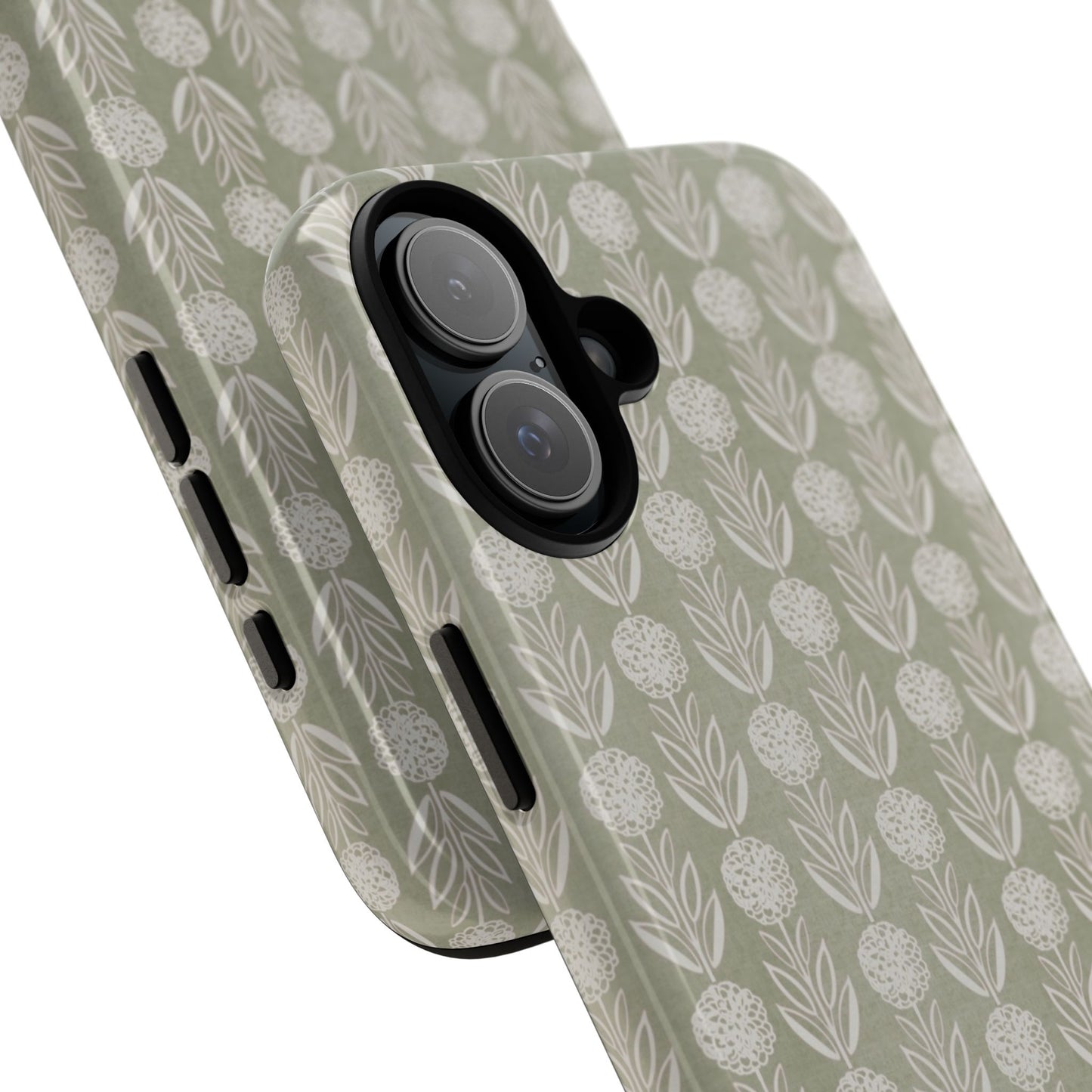 Sage Floral Stripe Tough Phone Case – Neutral Botanical Protective Cover