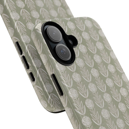 Sage Floral Stripe Tough Phone Case – Neutral Botanical Protective Cover