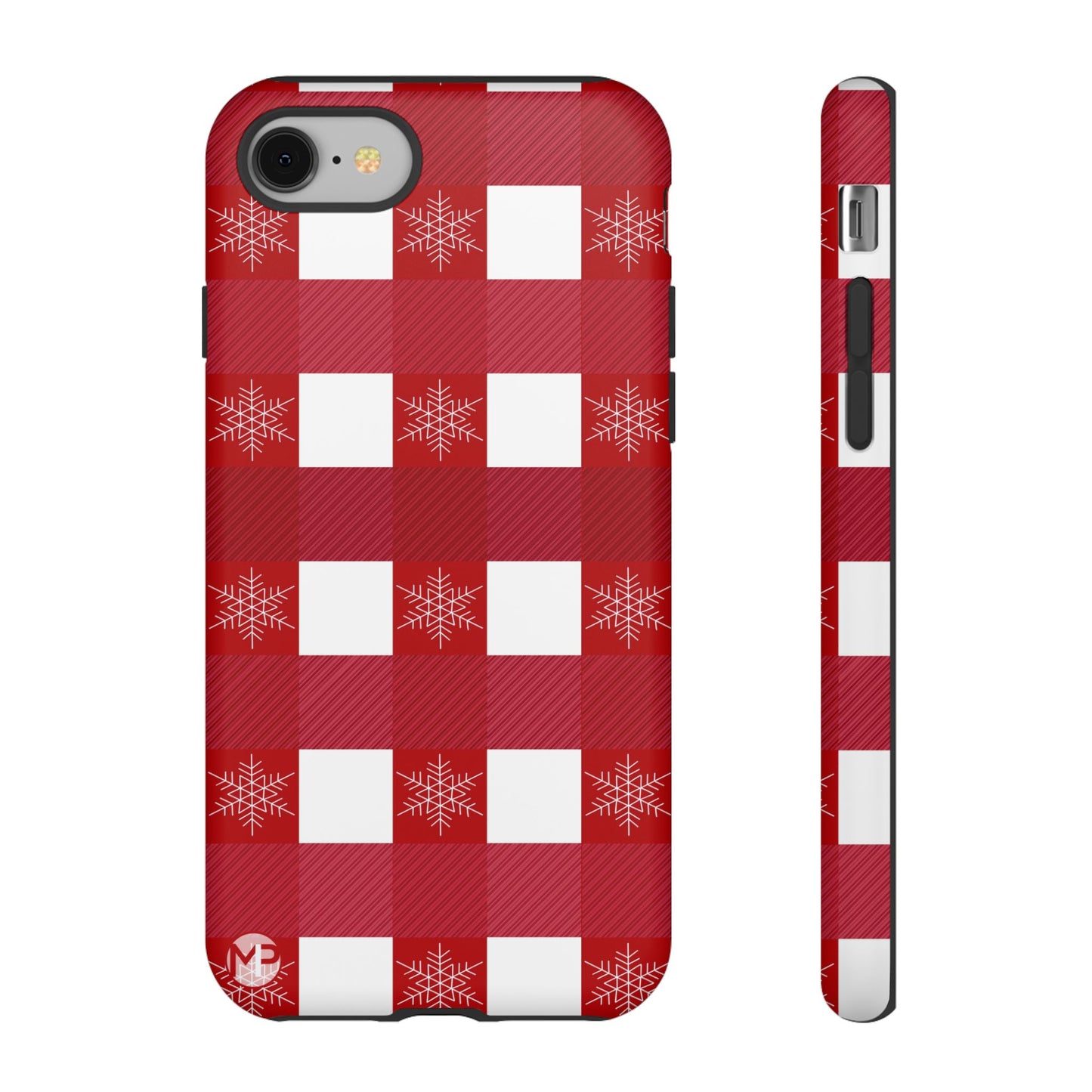 Holiday Red Buffalo Plaid Tough Phone Case — Snowflake Pattern
