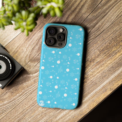 Snowflake Pattern Tough Phone Case — Blue Winter Snow Dots Protective Cover