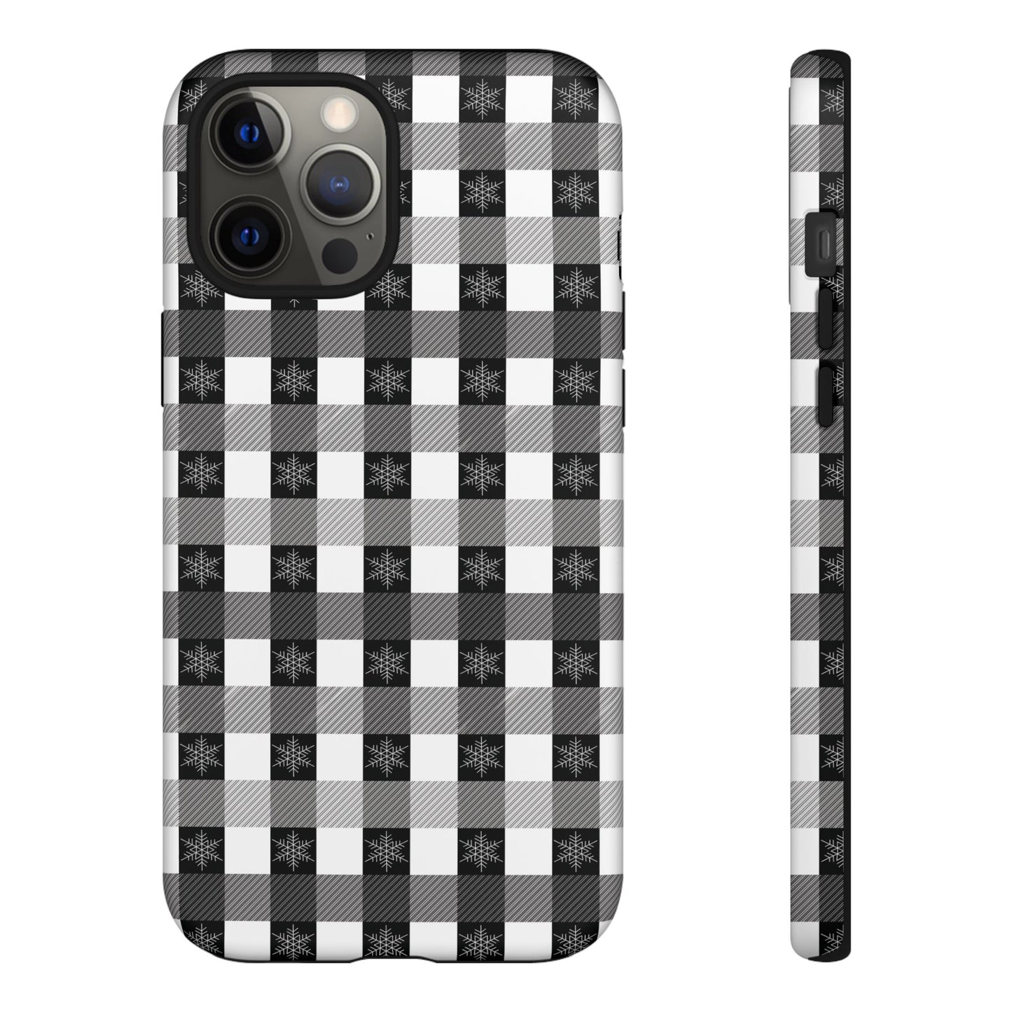 Buffalo Plaid Winter Phone Case — Black & White Checked Tough Case