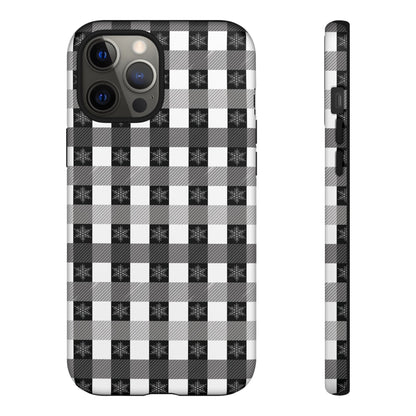 Buffalo Plaid Winter Phone Case — Black & White Checked Tough Case