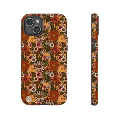 Retro Floral Tough Phone Case — 70s Boho Pattern, Protective iPhone Cover