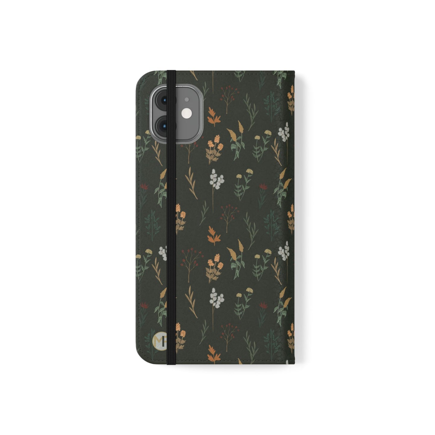Botanical Floral Flip Phone Case — Dark Green Wallet Cover