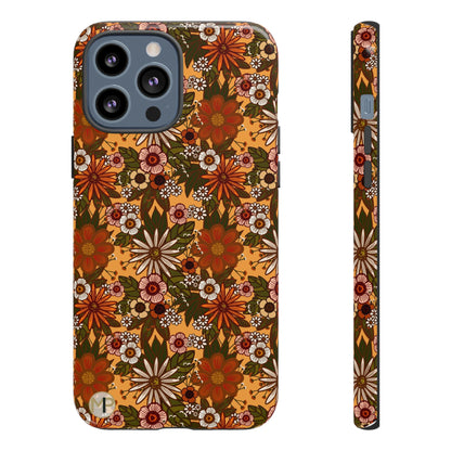 Retro Floral Tough Phone Case — 70s Boho Pattern, Protective iPhone Cover