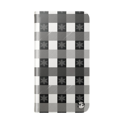 Black Buffalo Check Flip Phone Case — Plaid Wallet Flip Case with Card Slots