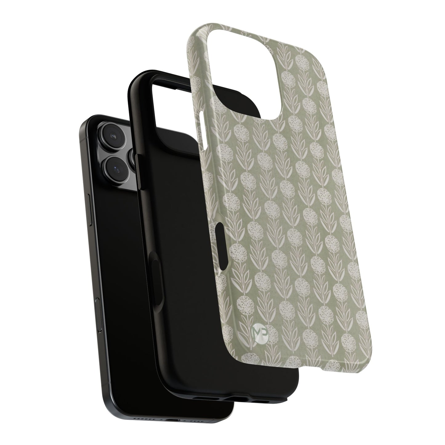 Sage Floral Stripe Tough Phone Case – Neutral Botanical Protective Cover