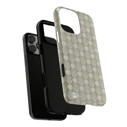 Sage Floral Stripe Tough Phone Case – Neutral Botanical Protective Cover
