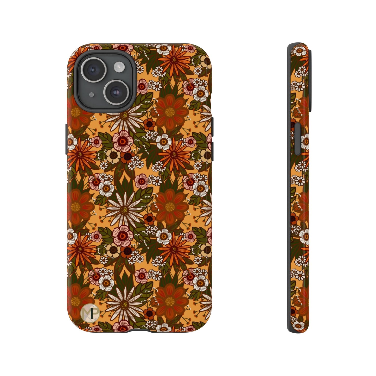 Retro Floral Tough Phone Case — 70s Boho Pattern, Protective iPhone Cover
