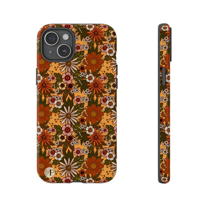 Retro Floral Tough Phone Case — 70s Boho Pattern, Protective iPhone Cover
