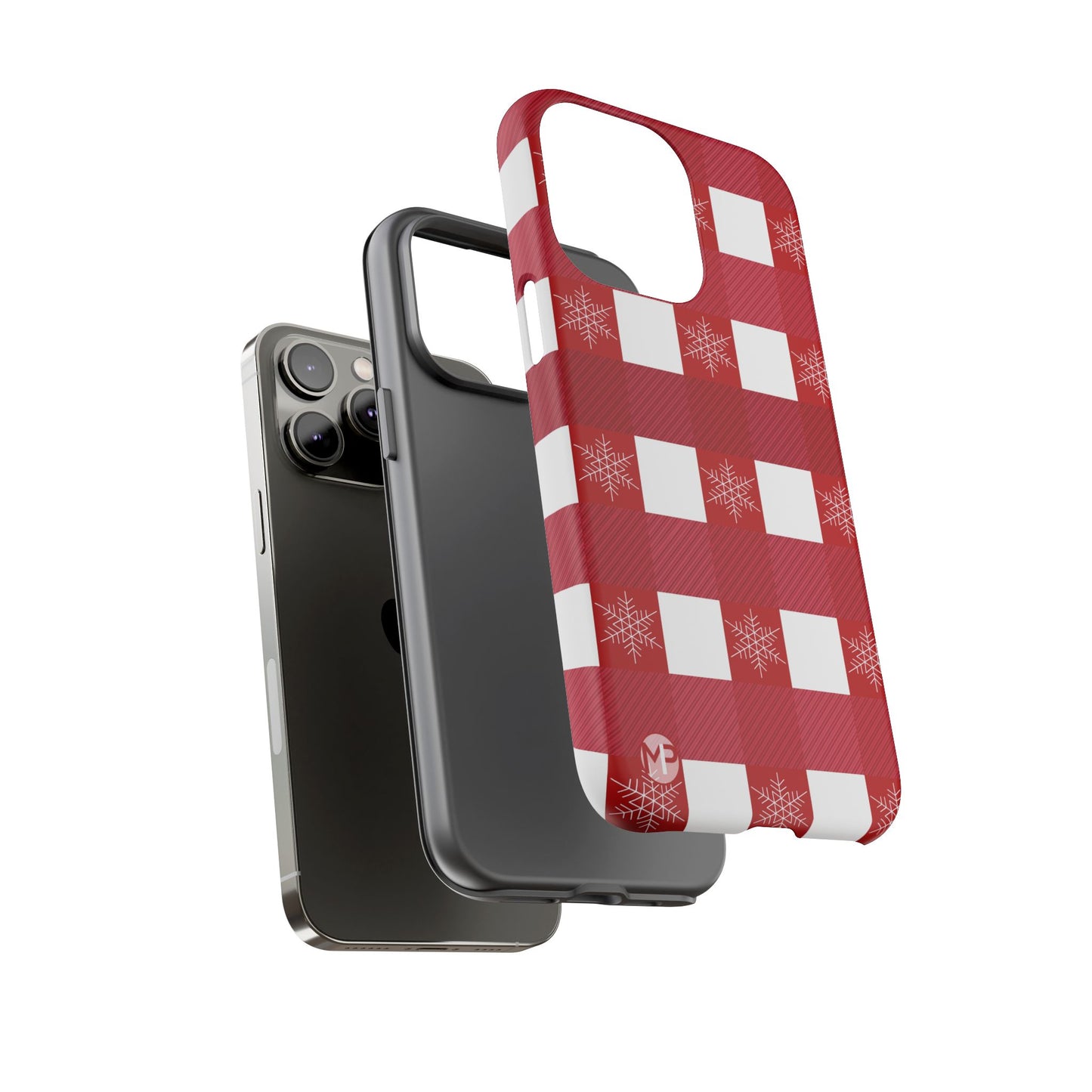 Holiday Red Buffalo Plaid Tough Phone Case — Snowflake Pattern