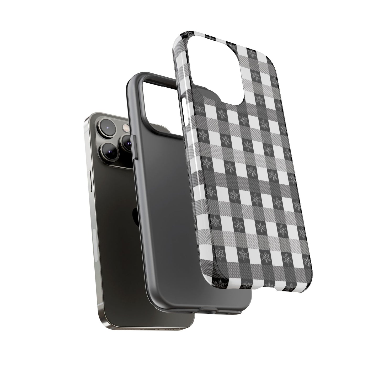 Buffalo Plaid Winter Phone Case — Black & White Checked Tough Case