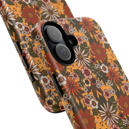 Retro Floral Tough Phone Case — 70s Boho Pattern, Protective iPhone Cover