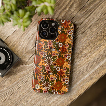 Retro Floral Tough Phone Case — 70s Boho Pattern, Protective iPhone Cover