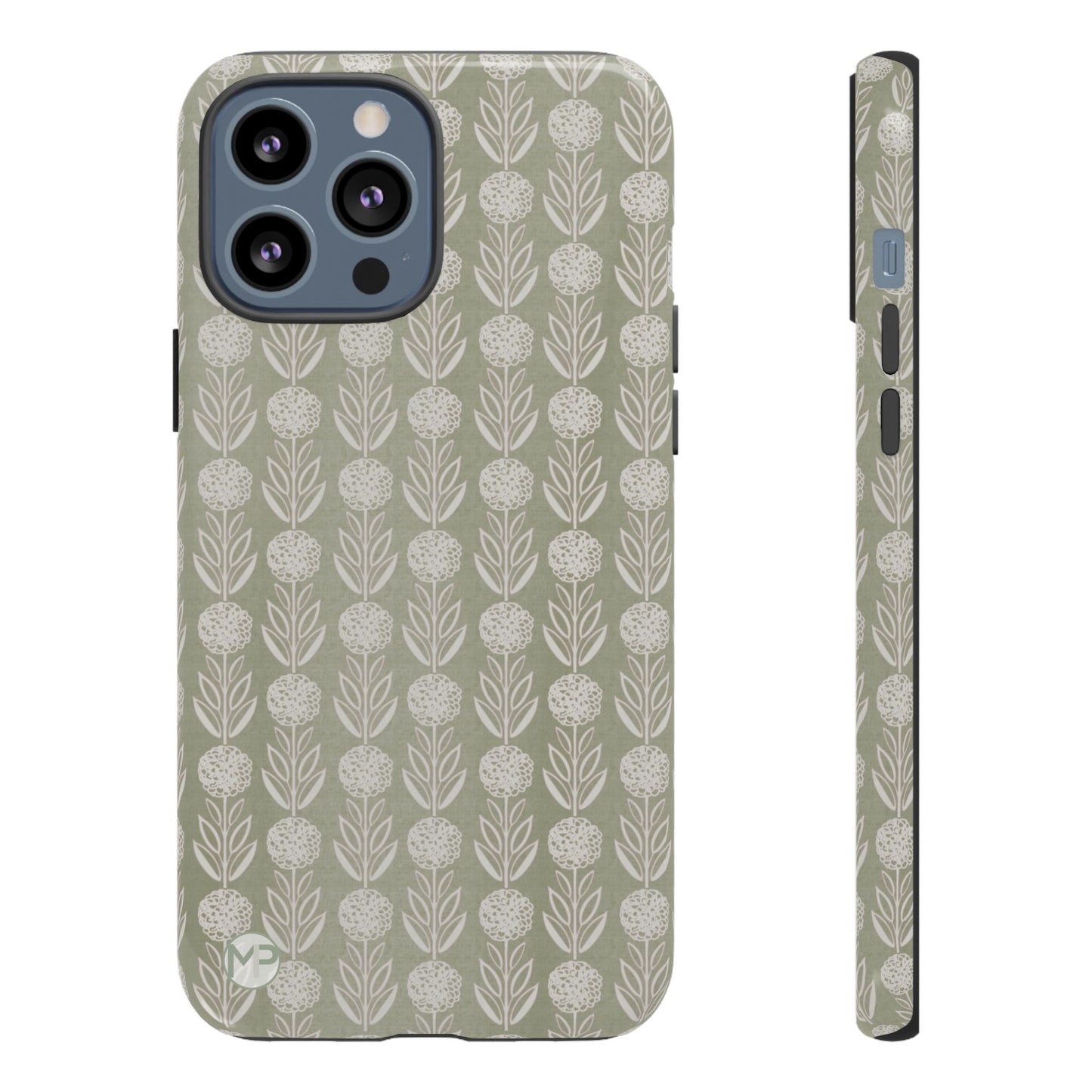 Sage Floral Stripe Tough Phone Case – Neutral Botanical Protective Cover