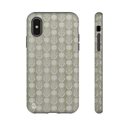 Sage Floral Stripe Tough Phone Case – Neutral Botanical Protective Cover