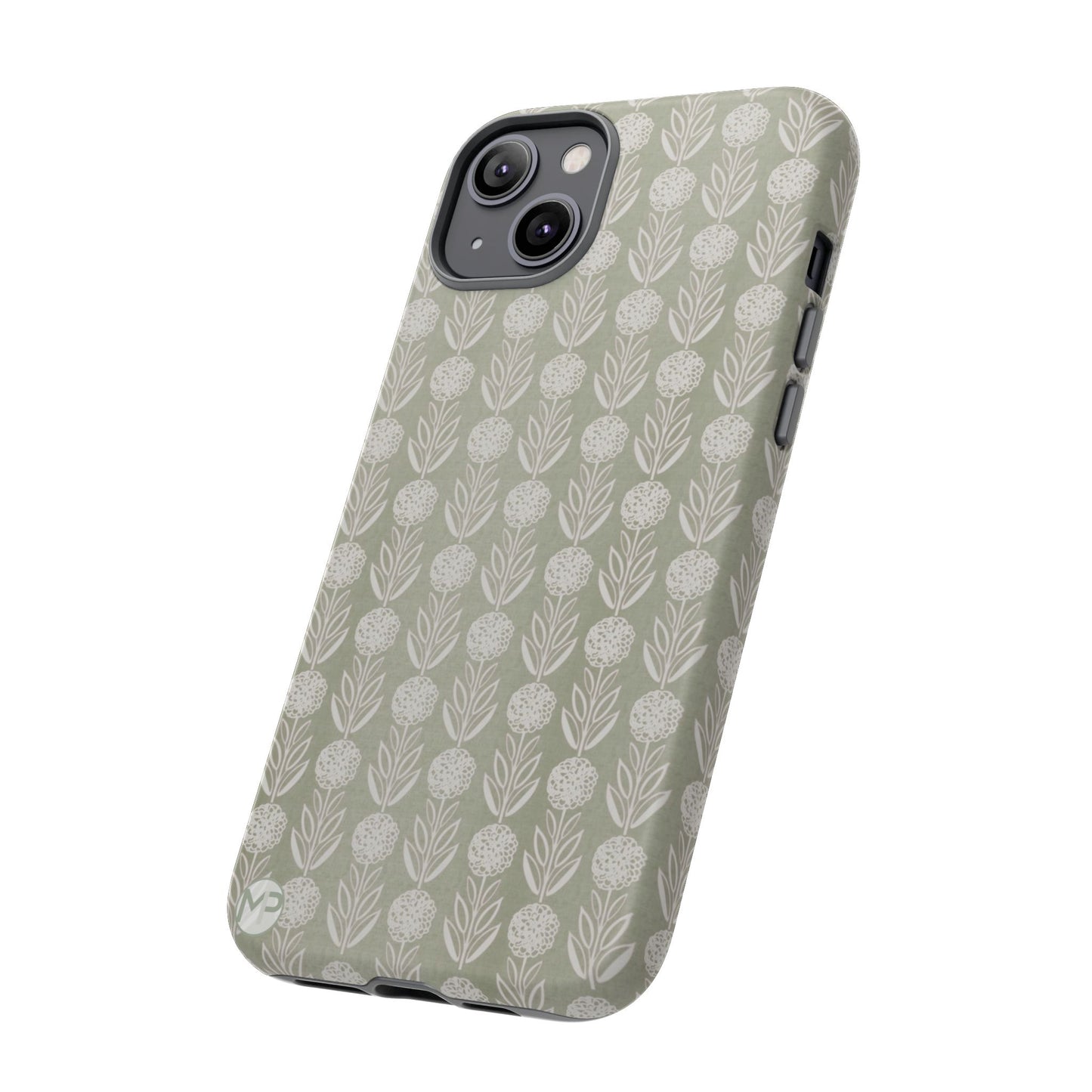 Sage Floral Stripe Tough Phone Case – Neutral Botanical Protective Cover