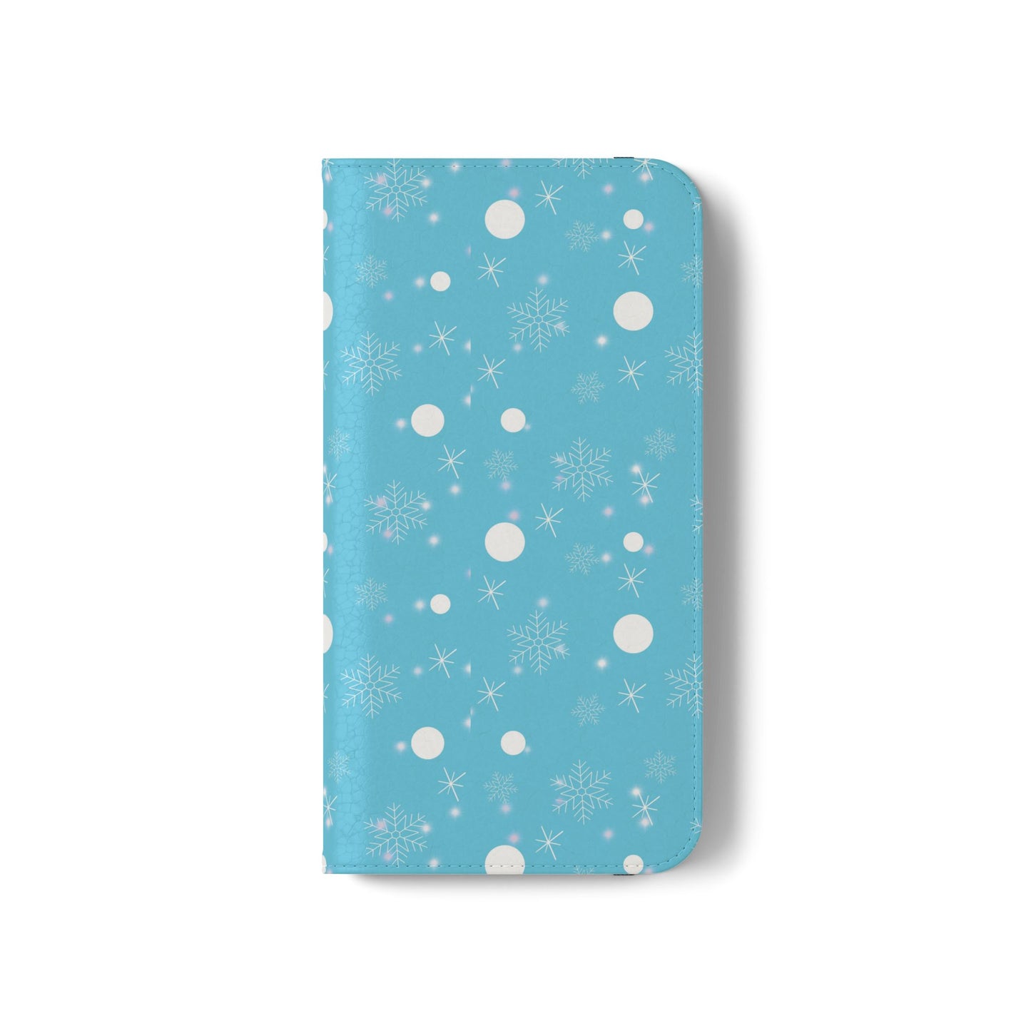 Snowflake Blue Flip Phone Case — Winter Pattern Wallet Case with Card Slots