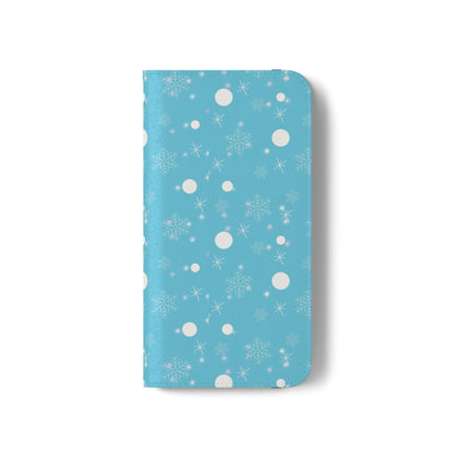 Snowflake Blue Flip Phone Case — Winter Pattern Wallet Case with Card Slots